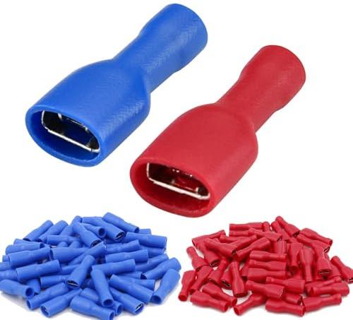 schnellkupplungsbuchse vinyl vollisoliert, 6.3 x 0.8mm Kabelschuh, Rot für 0.5-1.5mm² (22-16 AWG), Blau für 1.5-2.5mm² (16-14 AWG), 120Pack