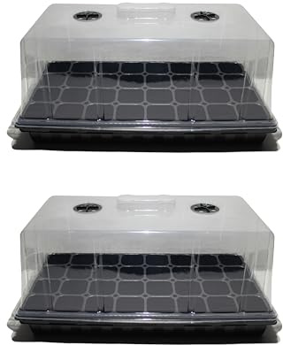 XXL Zimmergewächshaus, 54cm Anzuchthaus, Treibhaus, Anzuchtschale mit Deckel, Anzuchtkasten, Pflanzkasten mit Anzuchttöpfen für 32 Pflanzen, Anzuchtset für Gemüsepflanzen, Blumen und Stecklinge (2)