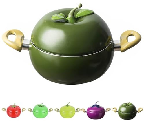 Cocotte per pomodori in ghisa smaltata, graziosa pentola antiaderente a forma di frutta e verdura con coperchio, pentola multifunzione con doppi manici (pomodoro rosso) (avocado-a)
