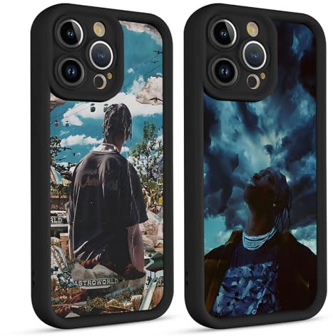 Yimctoie 2 Stück Musik Sänger Handyhülle für iPhone 14 6.1, Case Aesthetic Cool Travis Scott Rapper Muster Design Silikon TPU Bumper Schutzhülle Kratzfest Protective Case Cover für Jungen,Schwarz