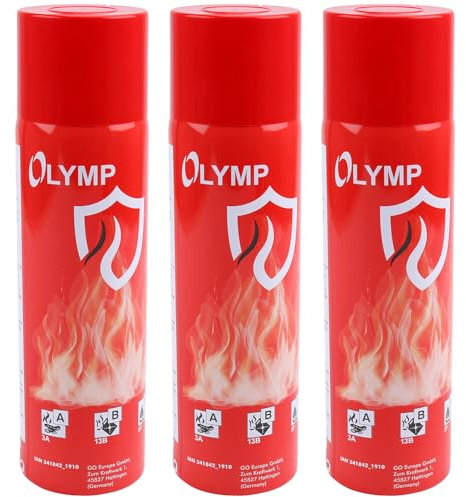 Olymp Feuerlösch Spray 3 Stück | Feuerlöschspray für Küche & Haushalt | Feuerlöscher Spray für Fettbrände | Löschspray für Zuhause | Feuerlöscher Dose Klein & Sicher | Feuerlöscher Wohnmobil