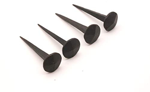 Traditional Hand Forged Pack of 4 Black Rustic 20mm Round Spike Head Iron Nails Set – High Quality Decorative Wall Pins Nails