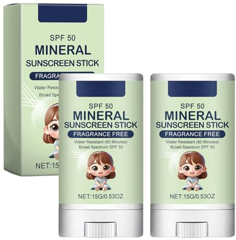 2 PCS Sun Stick SPF 50 Face Waterproof Sunblock Stick Roll on Sunscreen for Kids Against UVA & UVB All Day Long-Lasting Protection Travel Sunscreen for All Skin Types 15g