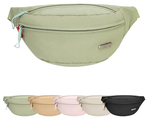 Mayoii Leichte Bauchtasche für Reisen, Sport, Wandern, stilvolle Bauchtasche für Damen und Herren, wasserabweisend, Bauchtasche für Damen, verstellbarer Hüftgurt, A-grün, Einheitsgröße, Modern
