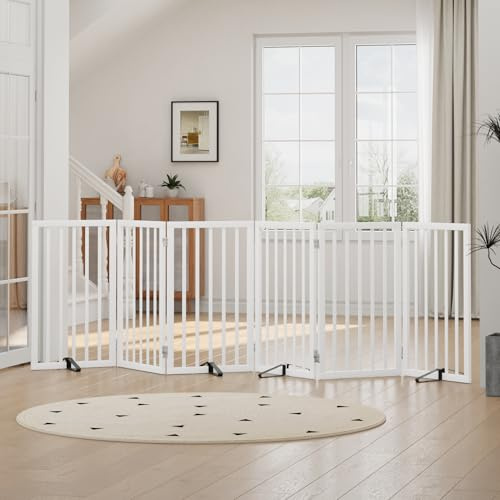 Hohe Hundegitter für Türen, faltbares Hundegitter für den Innenbereich, freistehende Haustiergitter für Türen, Schlafzimmer, Welpengitter mit Metallstützfüßen, Raumteiler, 6 Paneele (weiß)