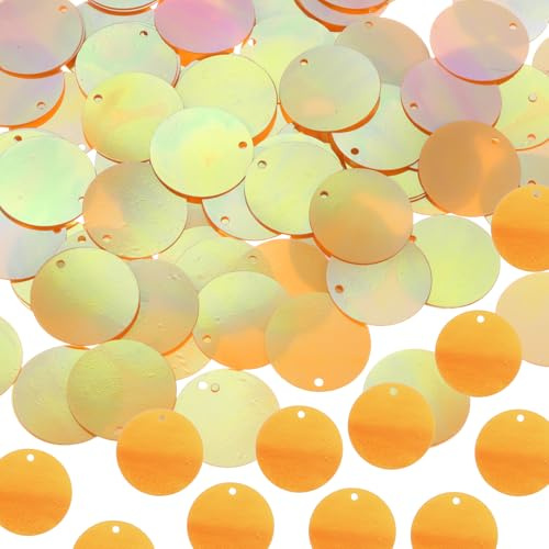 sourcing map Flache runde Pailletten, 30 mm, lose Pailletten, Basteln, Nähen, Pailletten mit einseitigem Loch für DIY-Stickerei, Kleidung, Schmuckherstellung, AB-Orange, 100 Stück