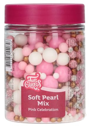 FunCakes Soft Pearls Perle di Zucchero, Pink Celebration, 80 g | Palline di Zucchero Commestibili, Perfette per Decorare Torte, Cupcake, Biscotti, Dolci e Altro, Decorazioni per Torte