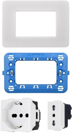 Di Tutto Per Tutti® - 1X Kit Incasso Con Frutti Presa Corrente Elettrica Schuko Pluristandard Spina 10A/16A Italiana/Tedesca E Frutto Presa Bivalente 10A/16A, Serie Matix