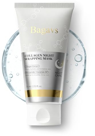 Bagavs Collagen Night Wrapping Mask, Overnight Sleeping Peel-Off Face Mask, Reduces Fine Lines, Improves Skin Elasticity, Intensive Hydration, 75ml/2.53 fl. Oz with Brush Included