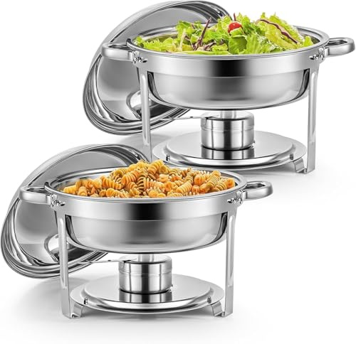 WJYTDHIQS 2 er Pack Chafing Dish Buffet-Set, 410 Edelstahl Wärmebehälter, runder Catering-Wärmespender, 4.5 L Warmhaltebehälter Essen, für Buffets, Familienfeiern, Bankette