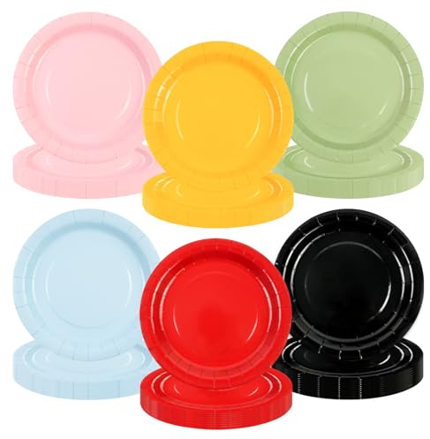 HiEnjoin 60 Stück Pappteller Bunte,23cm Partyteller Kindergeburtstag Teller Einweg Dessertteller Partygeschirr Set für Hochzeiten,Weihnachten Geburtstagsparty Deko