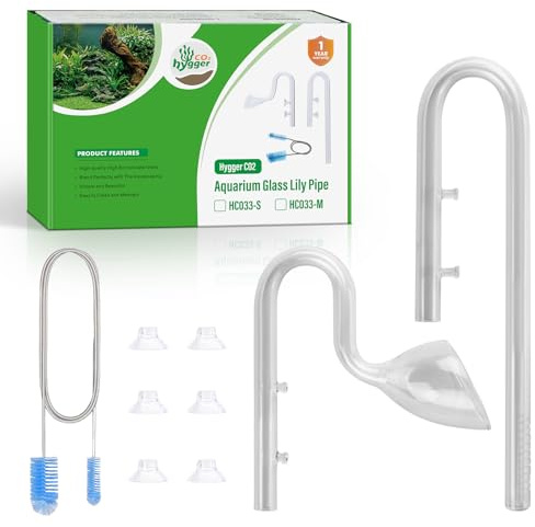 Hygger CO2 17mm Aquarium Glass Lily Pipe with Inflow, Outflow and Brush & 6 Suction Cups for 5/8 ID (16/22mm) Tubing