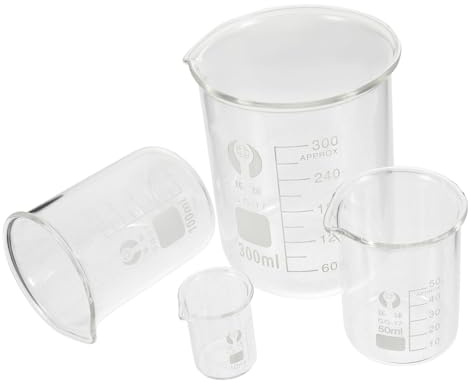 TOYANDONA 4 Vasos Medidores de Vidrio para Laboratorio y Química Graduación Precisa, Base Estable y Resistencia a Altas Temperaturas para Uso en Científicos