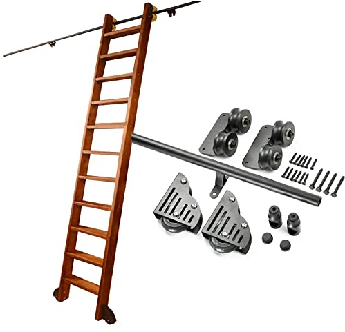 Schiebeleiter-Hardware-Kit für Bibliotheksleitern, 90 cm und 6 m, runde Schiene, strapazierfähig, rutschfestes System, ideal für Schrank und Regal, langlebig und einfache Installation