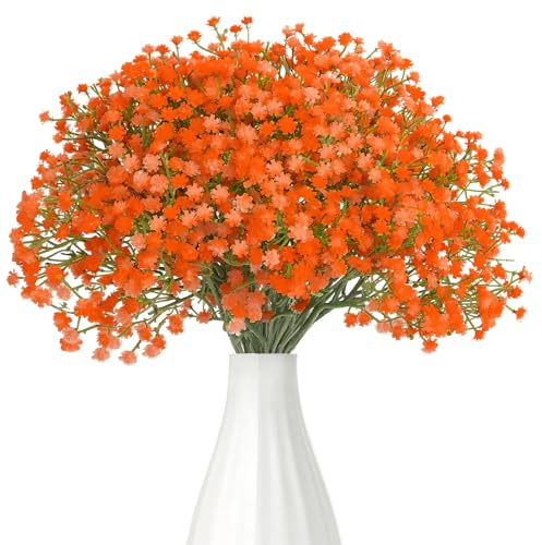 SilverChry Gypsophila Finta 10 Pezzi, Fiori Artificiali Come Veri, Fiori Finti Flessibili e Durevoli, Nebbiolina, Gypsophila Primavera per DIY, Matrimonio e Decorazioni Moderne (Arancione)