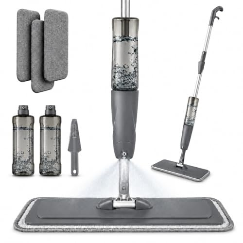 Homira Spray Mop, for Floors Cleaning with 2 x 700ml Refillable Bottles, 360° Floor Mop, 3 Microfibre Washable Pads & Brush for Laminate, Vinyl, Tile, Kitchen Bathroom