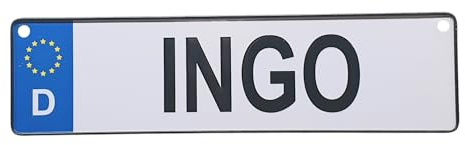 Albatros GmbH Autokennzeichen, Alu Namensschild INGO, Personalisiertes Nummernschild mit 2 Saugnäpfen für Auto, LKW, Kinderzimmer, Bobbycar, Kettcar, oder zur Geburt von Ingo