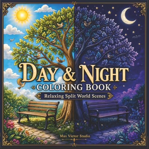 Day & Night Coloring Book: Relaxing Split World Scenes (Day & Night Coloring Book Series)