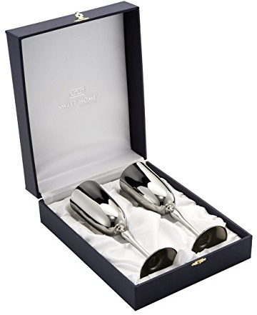 SWEET HOME Set 2 pezzi Calici flute Champagne in metallo placcato Argento con Astuccio cod.5013922 cm 5,5x20h by Varotto & Co.