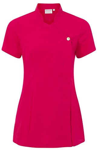 Proluxe Press Stud Salon Tunic - Beauty Hairdressing Massage Therapist Spa Health Work Nail Uniform (Fuchsia, 8)