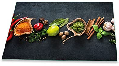 Herdabdeckplatte Abdeckung Ceranfeld Abdeckplatte Schneidebrett 1-Teilig 80x52 Gewürze Mehrfarbig Spritzschutz Glasplatte Ceranfeldabdeckung Schutz Herdschutz Sicherheitsglas Glasschneidebrett