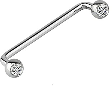 Piercing de acero quirúrgico 316L de 14 g, con rosca interna, barra de superficie con circonita cúbica de 4 mm, ajuste a presión, 16 mm-25 mm, Acero quirúrgico