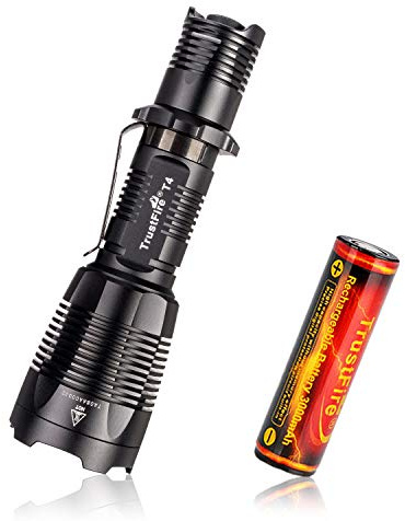 TrustFire Torcia tattica T4 LED 1000 lumen IPX8 – Torcia elettrica professionale Tac Light – Lunetta nera EDC Super Bright 18650 Flash Light per la casa caccia campeggio all'aperto