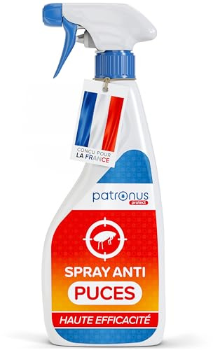 Patronus Spray Anti Puces Chat & Chien 500ml - Non Tachant & sans Odeur - Traitement Anti Puces, Tiques, Acariens pour la Maison, Meubles & Textiles - Spray Anti Puce Maison Très Efficace