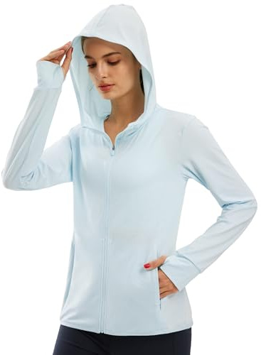 Libin UV Schutzkleidung Shirt Damen UPF 50+ Sun Hoodie | Sonnenschutz Hoodie Full Zip UV kleidung damen Laufshirt Langarm Sportshirt für Running Wandern Outdoor Surfen mit Taschen