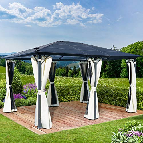 BRAST Alu Pavillon Premium | viele Modelle & Farben | Größen 3x3m 3x4m 3,6x4,8m | inkl. Moskitonetz | TÜV geprüft | wasserdicht | UV-Schutz | festes Dach | 3,6x4,8m Beige
