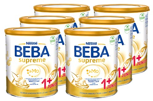 BEBA SUPREME Junior 1+ Kindergetränk ab dem 1. Geburtstag, Babynahrung mit 6 HMO Komplex, nur Laktose, ohne Palmöl, 6er Pack (6 x 800g)