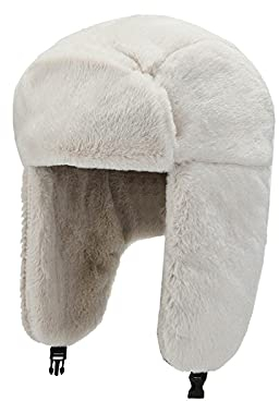 AWOCAN Winter Unisex Faux Fur Bucket Hat Soft Warm Herbst Winter Fluffy Flight Mütze mit Ohrenklappen für Eislaufen und Outdoor-Aktivitäten (Weiß)