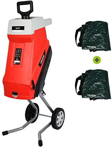 GREENCUT GE250C-2 - Biotrituradora eléctrica, Potencia 2600W, Capacidad de Corte 45mm, tolva de Gran tamaño, 2 Bolsas de Recogida de 45l, Ruedas y asa para Transporte, Rojo
