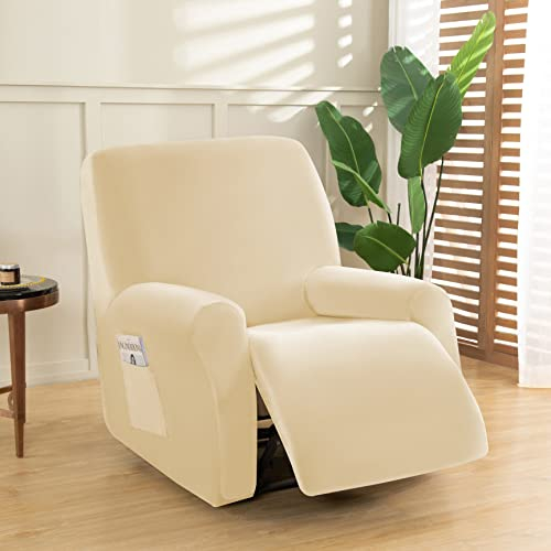 OKYUK 4er Set Relaxsessel bezüge, Stretch-Liegenbezug, Relaxsessel bezüge Liegenbezug mit Seitentaschen und elastischem Boden, Sofasitzbezug, maschinenwaschbar(Beige)