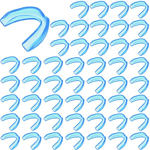 Kathfly 50 Pcs Football Mouth Guards Bulk Sports Mouth Pieces Protection Silicone Athletic Football Accessories Teeth Armor Adult Teenager Teeth Armor for Boxing Basketball Hockey(Blue)