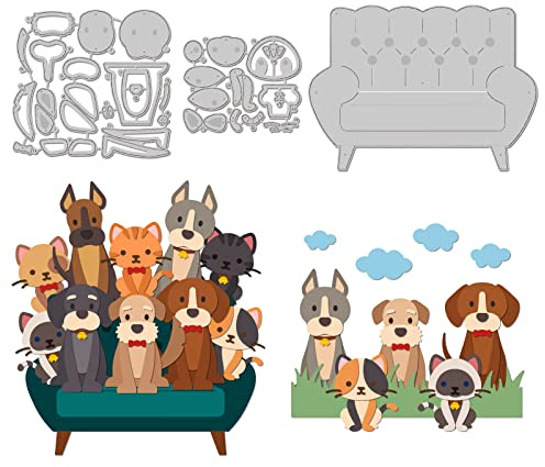 GLOBLELAND Matrices de Découpe Canapé Chien et Chat en Métal Animaux Die Cuts Gaufrage Gabarits Modèle pour la Fabrication de Cartes en Papier Décoration DIY Scrapbooking Album Décor