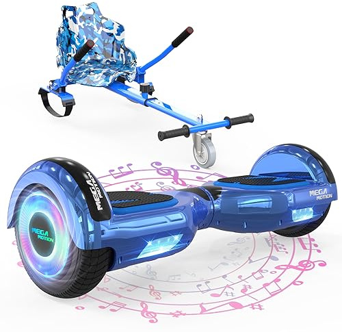 MEGA MOTION Hoverboards con Hoverkart per Bambini, Hoverboards a due Ruote da 6,5 Pollici con Altoparlante Bluetooth, con Luci a LED, Regalo per Bambini e Adolescenti