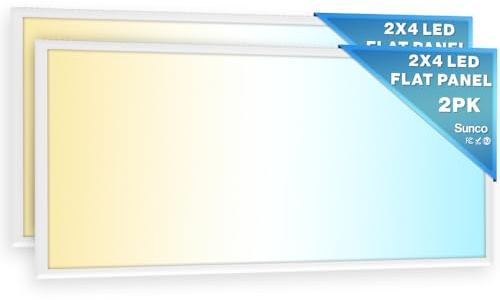 Sunco 2x4 LED Flat Panel Light Drop Ceiling Office Shop Commercial Warehouse Fixture, 6500 Lumens, Selectable Features, 30W/40W/50W, 4000K/5000K/6000K, Dimmable (0-10V), Dustproof ETL 2 Pack.