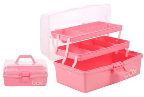 EeAaSsTy Dreischichtige Mehrzweck-Aufbewahrungsbox Organizer Faltbare Werkzeugbox/Kunst- und Handwerkskoffer/Nähzubehör-Organizer/Medizinbox/Familien-Erste-Hilfe-Box(Rosa 30cm)