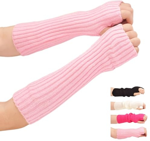 VTTDB Arm covers cute women kawaii japanese harajuku Y2k Arm Warmer for Girls Goth Gloves Fingerless Knitted Arm Sleeve, Pink, One Size