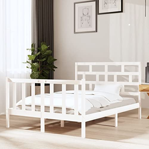 ZEYUAN Massivholzbett, Familienbett, Bett, Bettgestell, Holzbett, Seniorenbett, Bed Frames, Betten, Pflegebett, Weiß Kiefer 135x190 cm 4FT6 Double