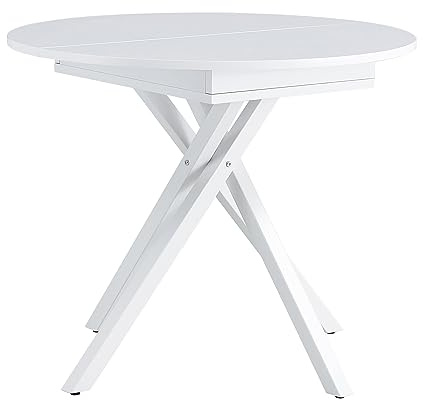 MOMMA HOME Table de salle à manger extensible, pliable, ronde, salon extensible, pieds métalliques avec réglage de la hauteur, couleur blanche, Revocu, dimensions 90-120 x 90 x 75 cm