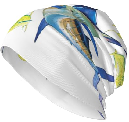 RAXER Fish Art Beanie-Mütze für Damen und Herren, bedruckt, bequem, atmungsaktiv, weich, warm, gestrickt, Baumwolle, Schwarz, Schwarz , One size