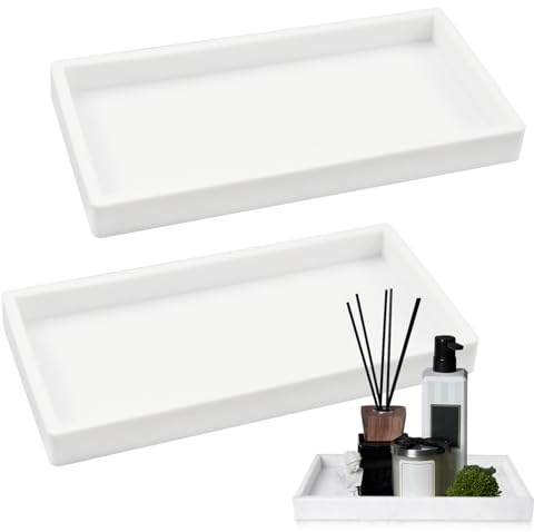 burkfeeg 2 vassoi per vasca da bagno, tablet, vassoio da cucina, decorazione per bagno, bianco, rettangolare, in silicone, per conservare profumi, shampoo, bottiglie di lozione, trucco