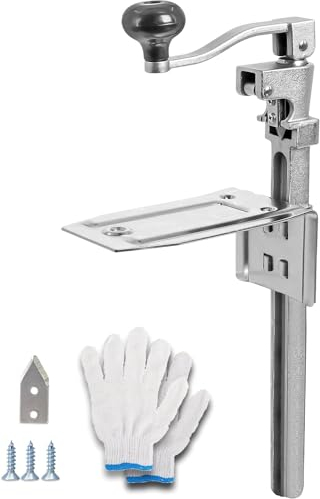Gekufa Abrelatas comercial resistente para latas #10 con 2 cuchillas, abrelatas manual de mesa con base de acero chapado para latas de hasta 10 pulgadas de alto, abrelatas de metal ajustable para