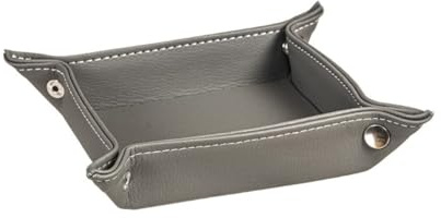 DAMDAM GO - Bandeja Vaciabolsillos para Dejar Llaves Monedas, Bandeja Polipiel, Plegable Cuadrado Práctica de Almacenamiento (Gris)