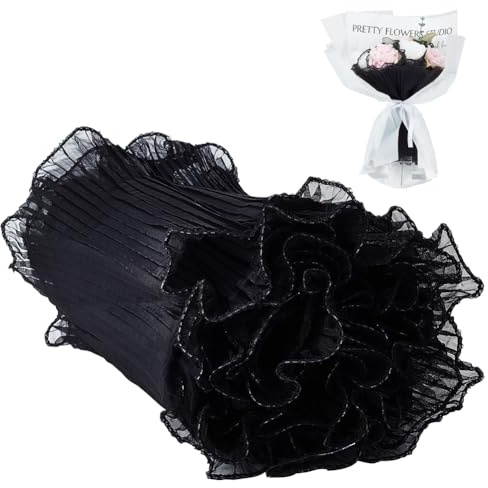 BENECREAT 4m Schwarzes Netzpapier Zum Verpacken von Blumen, 27cm Zerknittertes Gewelltes Blumenstrauß-Verpackungspapier Für Hochzeitsdekor, Blumengeschenkverpackung