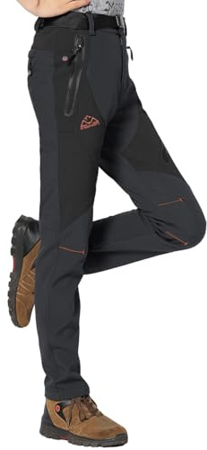 Rdruko Pantaloni da sci da donna, impermeabili, imbottiti, caldi, in softshell, invernali, per attività all'aria aperta, antivento, per attività all'aperto, grigio scuro, L