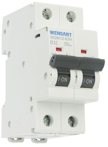Wengart MCB WGM12-63H Disjoncteur 32 A CA 230 V 2P 10 kA B-Char, convient pour les appareils ménagers et les circuits d'éclairage, convient pour les boîtes de distribution