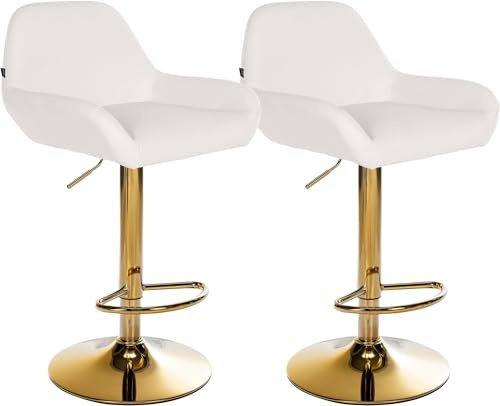CLP 2er Set Barhocker Braga Kunstleder-Bezug mit Gold-Gestell I höhenverstellbar und 360 drehbar I moderner Barstuhl mit Fußstütze, Farbe:weiß